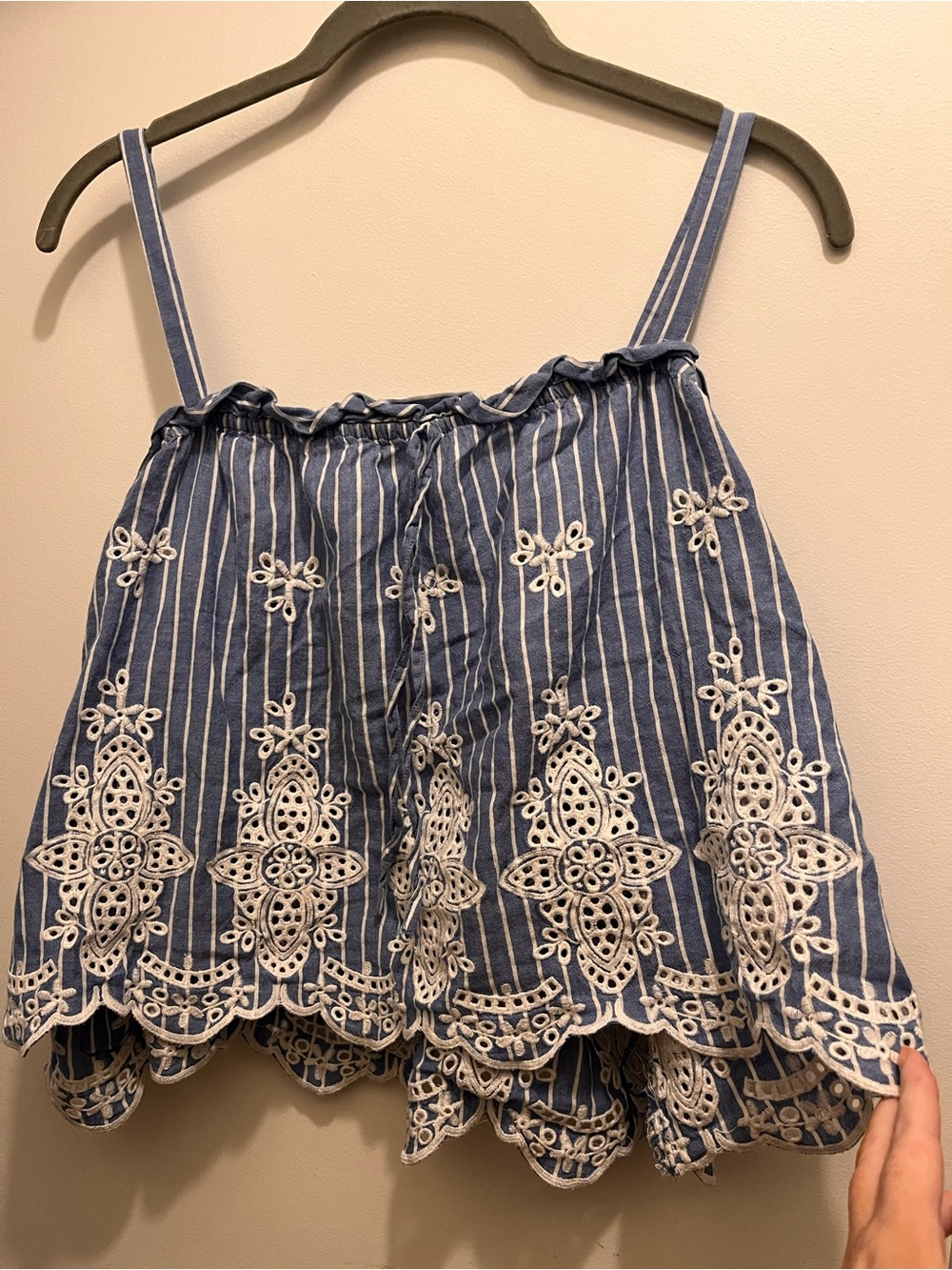 Anthropologie Blue & White Striped Embroidered Tank